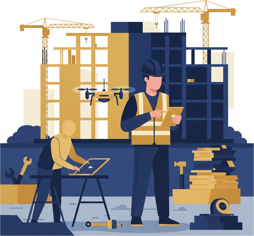 KI für Handwerker – Illustration typischer KI-Einsatzfelder der Branche